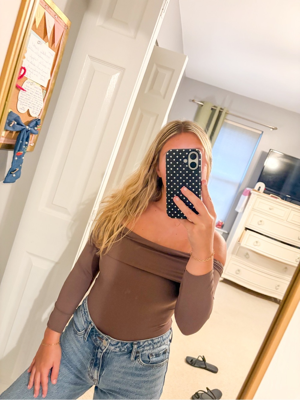 T.J.Maxx Off-the-Shoulder Brown Long Sleeve Top